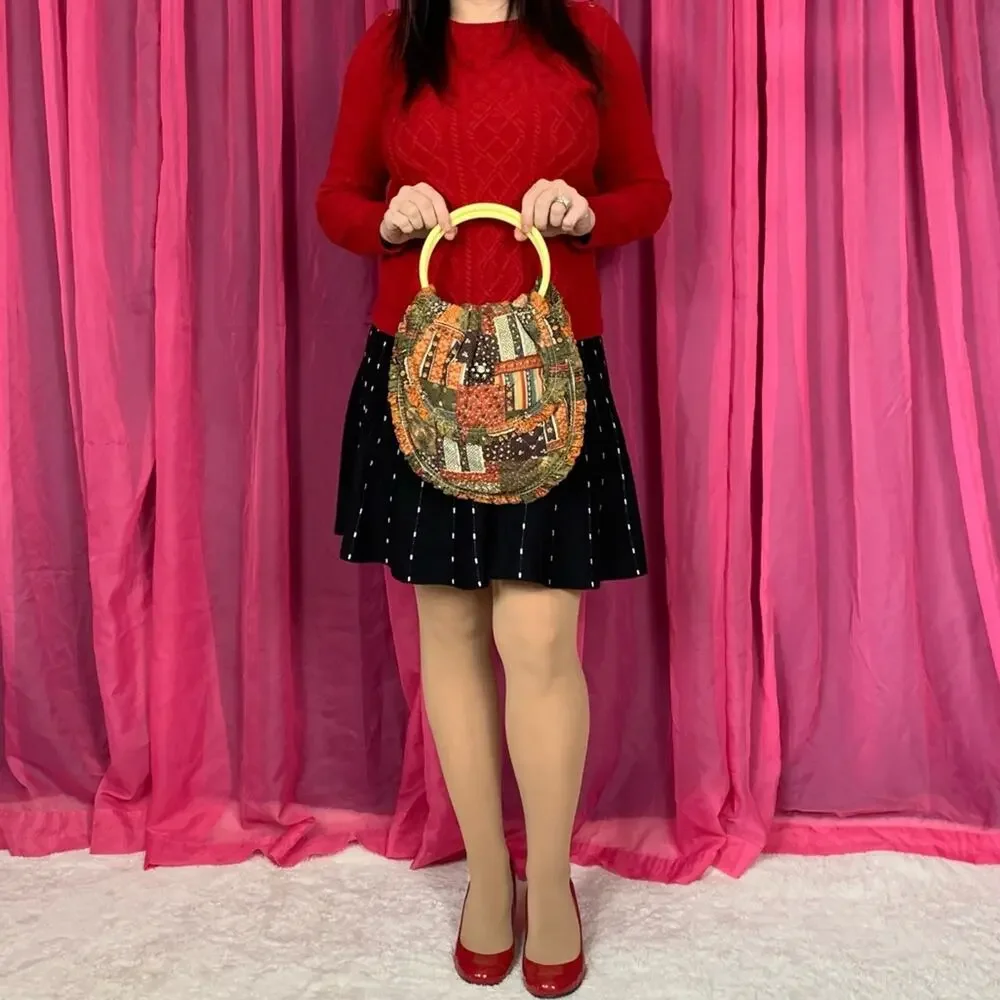 Handmade quilted round handle‎ patchwork look hobo bag